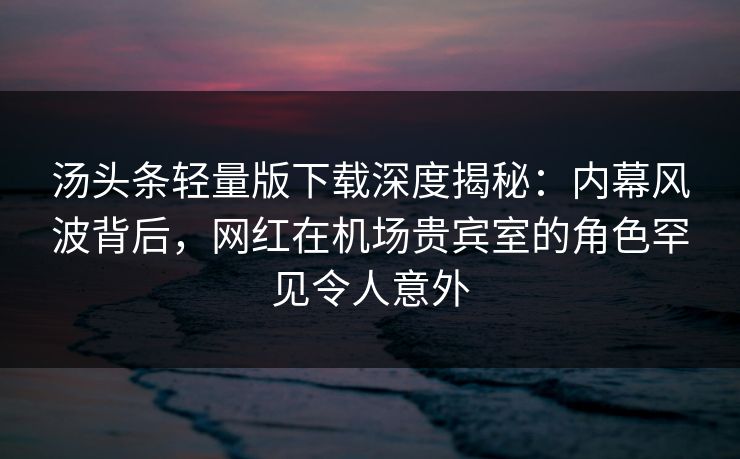 汤头条轻量版下载深度揭秘：内幕风波背后，网红在机场贵宾室的角色罕见令人意外