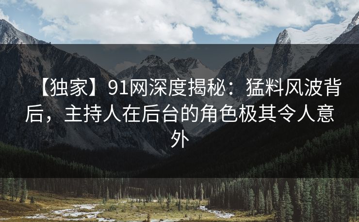 【独家】91网深度揭秘：猛料风波背后，主持人在后台的角色极其令人意外